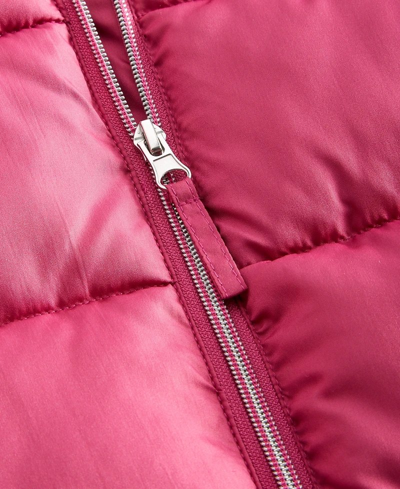 S Rothschild & Co Big Girls Quilted Full-Zip Hooded Puffer Jacket with Faux-Fur Trim & Houndstooth Scarf