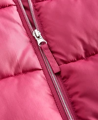 S Rothschild & Co Big Girls Quilted Full-Zip Hooded Puffer Jacket with Faux-Fur Trim & Houndstooth Scarf