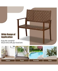 Outdoor All Weather Bench with Solid Rubber Wood Frame and Hand Woven Pu Leather