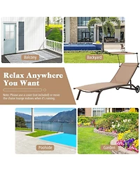 Inolait Patio Heavy-Duty Adjustable Chaise Lounge Chair with Canopy Cup holder and Wheels