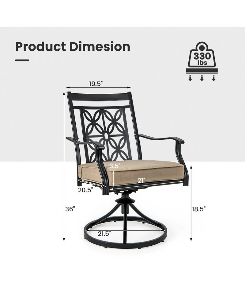 Sugift 2 Pieces Patio Swivel Chairs with Blossom Pattern Backrest and Cushions