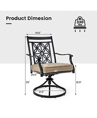 Sugift 2 Pieces Patio Swivel Chairs with Blossom Pattern Backrest and Cushions