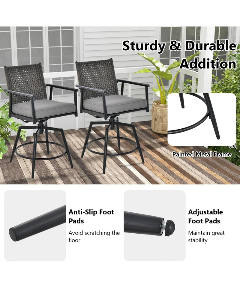 Sugift 360 Degree Swivel Bar Stool Set of 2 with Metal Frame and Pe Rattan Backrest