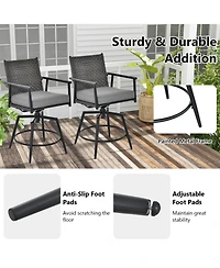 Sugift 360 Degree Swivel Bar Stool Set of 2 with Metal Frame and Pe Rattan Backrest