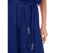 Msk Women's Glitter-Chiffon Blouson Wide-Leg Jumpsuit