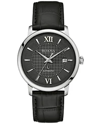 Bulova Unisex Automatic Hudson Black Leather Strap Watch 39mm