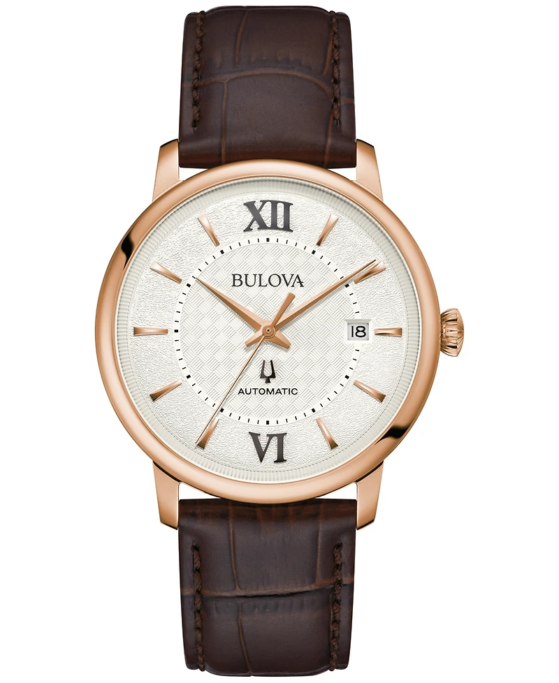 Bulova Unisex Automatic Hudson Brown Leather Strap Watch 39mm