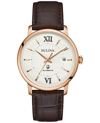 Bulova Unisex Automatic Hudson Brown Leather Strap Watch 39mm