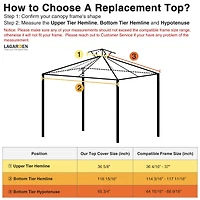 117"x117" Canopy Top Replacement Y00397T07 Ivory for Smaller 10'x10' Dual-Tier Gazebo Cover Patio Garden Outdoor