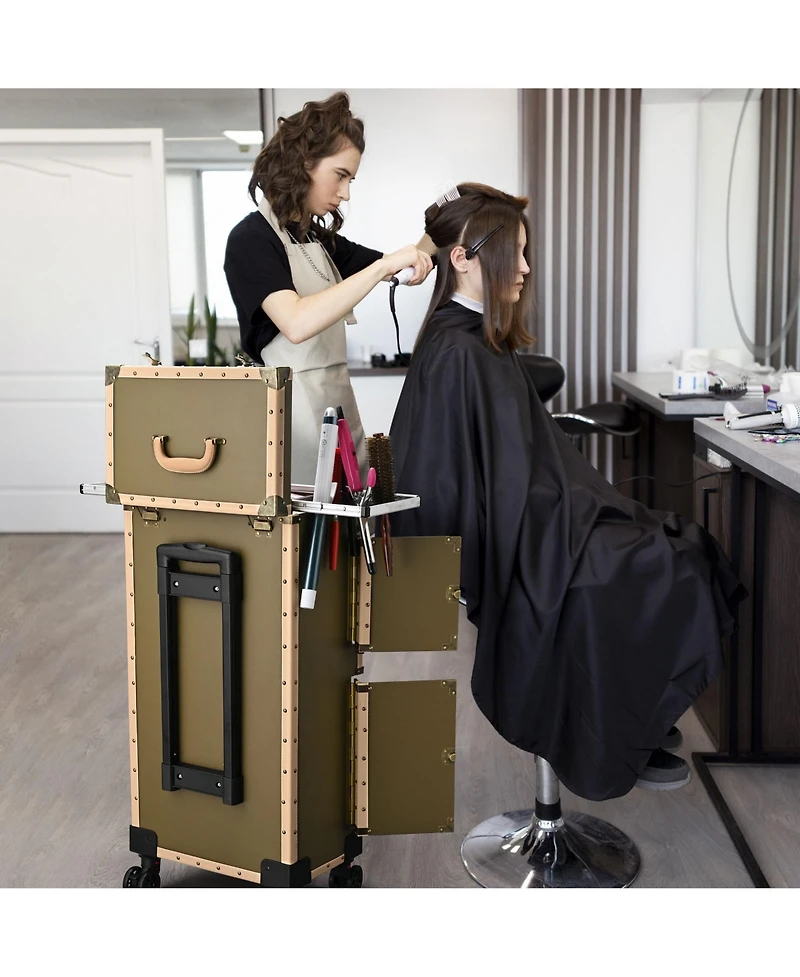 Byootique Bronze Rolling Hair Stylist Salon Makeup Cosmetic Case Artists Train Trimmer Box