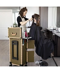 Byootique Bronze Rolling Hair Stylist Salon Makeup Cosmetic Case Artists Train Trimmer Box