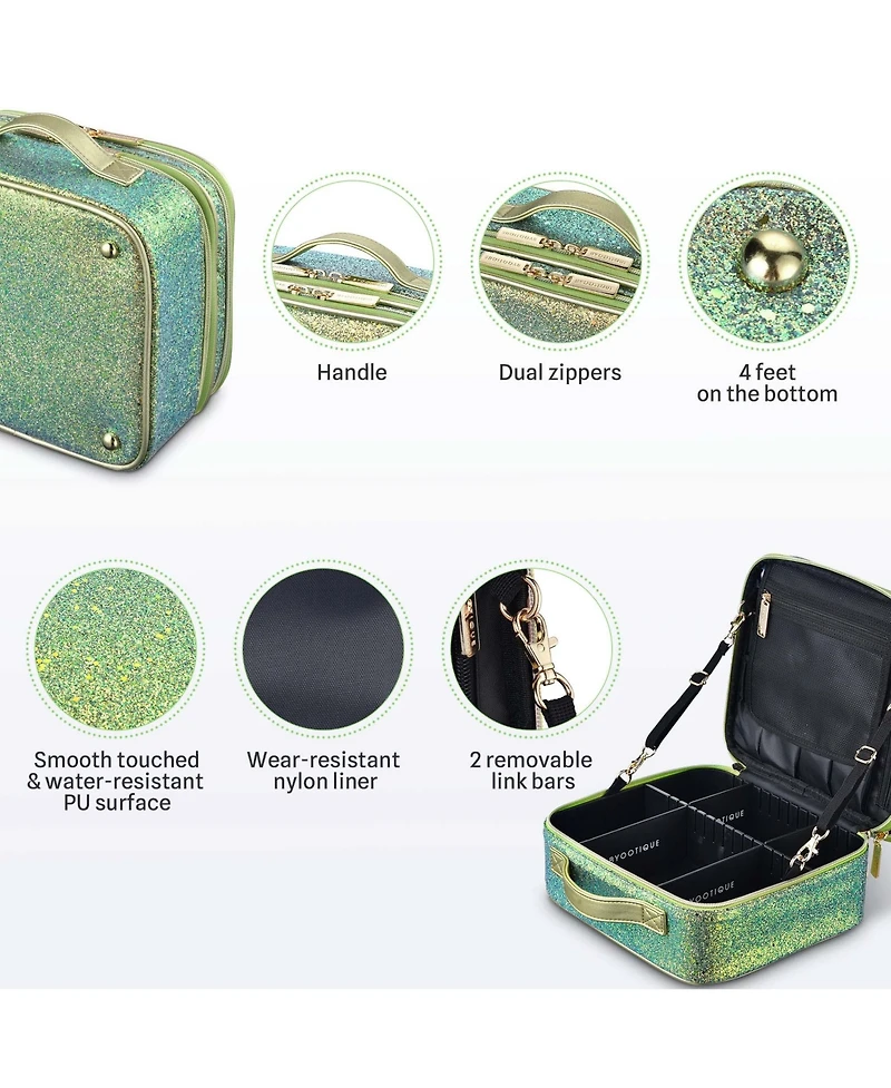 Byootique Portable Glitter Makeup Train Case Brush Holder Cosmetic Bag Travel