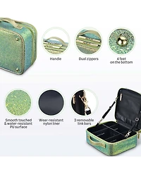 Byootique Portable Glitter Makeup Train Case Brush Holder Cosmetic Bag Travel