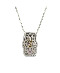 Suzy Levian Sterling Silver Sapphire & Created White Sapphire Curvy Frame 5 Stone Pendant Necklace