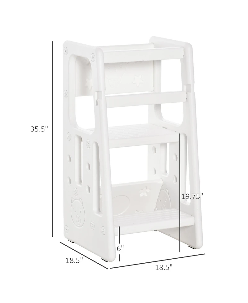 Qaba Toddler Tower with Adjustable Height, Toddler Kitchen Stool Helper with Anti-slip Mat, Step Stool for Kitchen, Bathroom