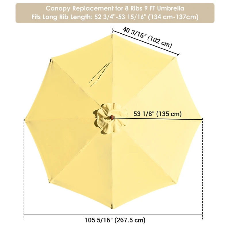 9' Umbrella Canopy Replacement 8 Rib Outdoor Patio Garden Top Cover UV30+ 180g