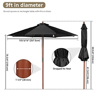 Yescom 9FT Wooden Patio Umbrella UV30+ for Beach Pool Wedding Party Table Market Garden Yard Hotel Deck Cafe Black