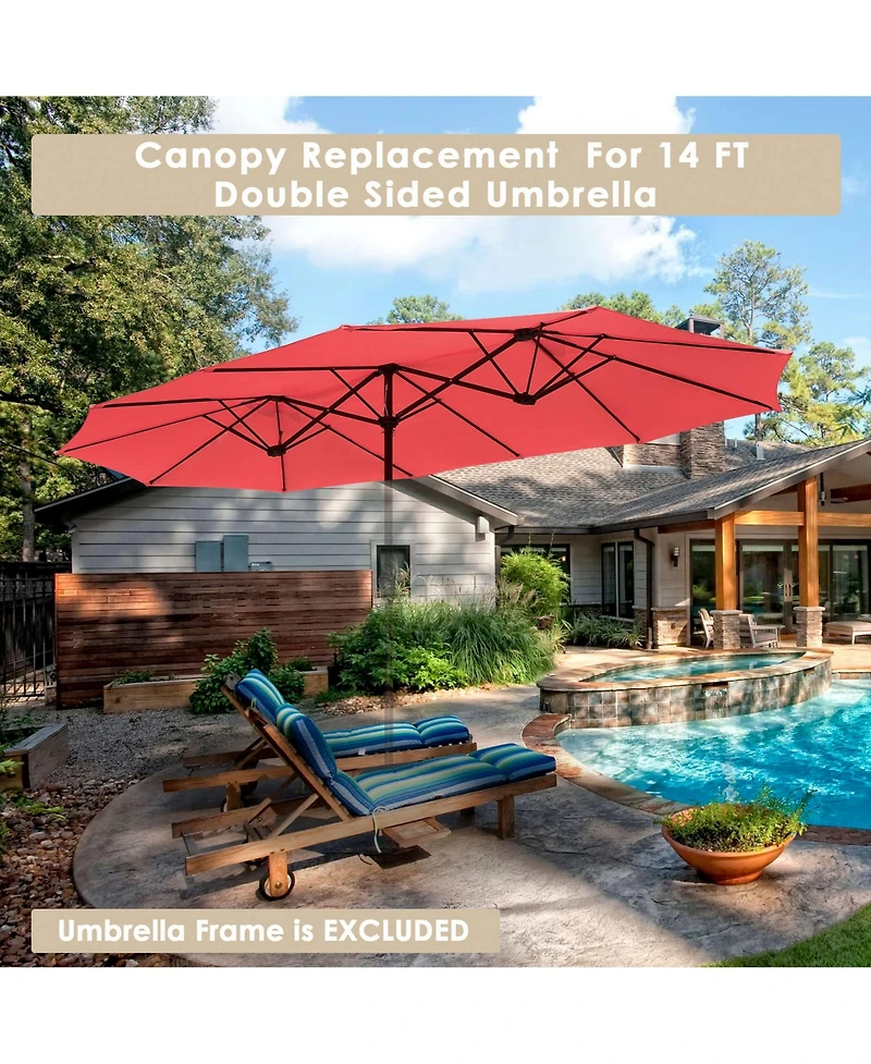 Yescom 14 Ft Replacement Canopy for 12 Rib Double Sided Patio Umbrella Market Table Top Outdoor Backyard Pool Restaurant