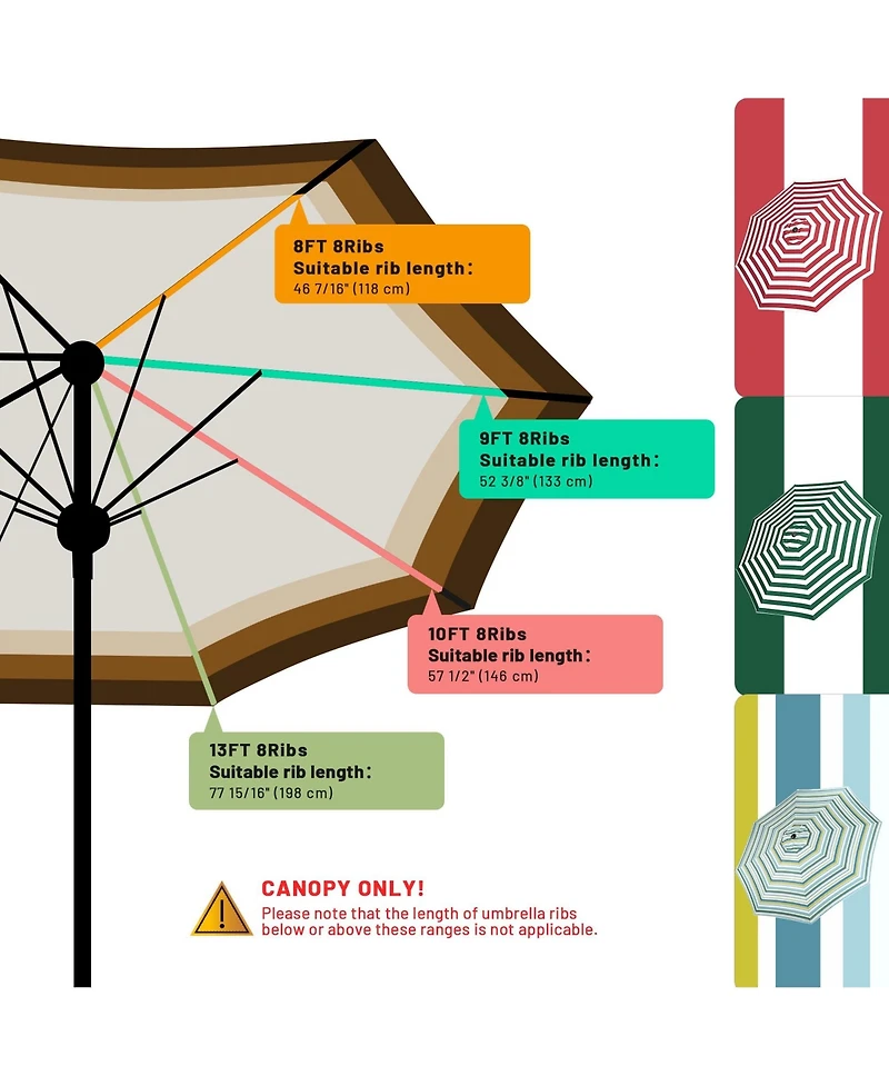 13 Ft Patio Umbrella Replacement Canopy Market Table Top Outdoor Sunshade Cover
