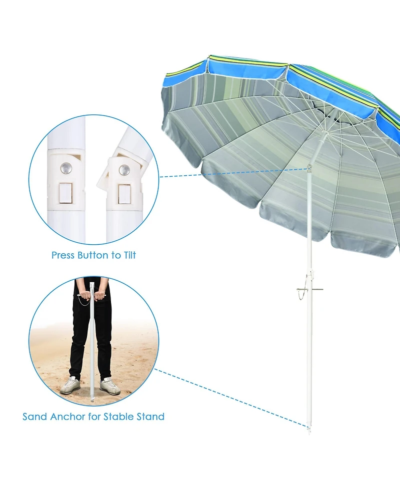 Yescom 7 Ft Striped Outdoor Umbrella Uv Protection Sunshade Tilt Sand Anchor