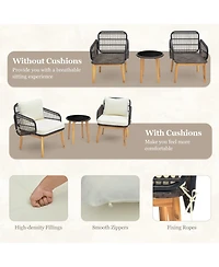 Slickblue 3 Pieces Patio Furniture Set with Cushioned Chairs and Tempered Glass Side Table-Black