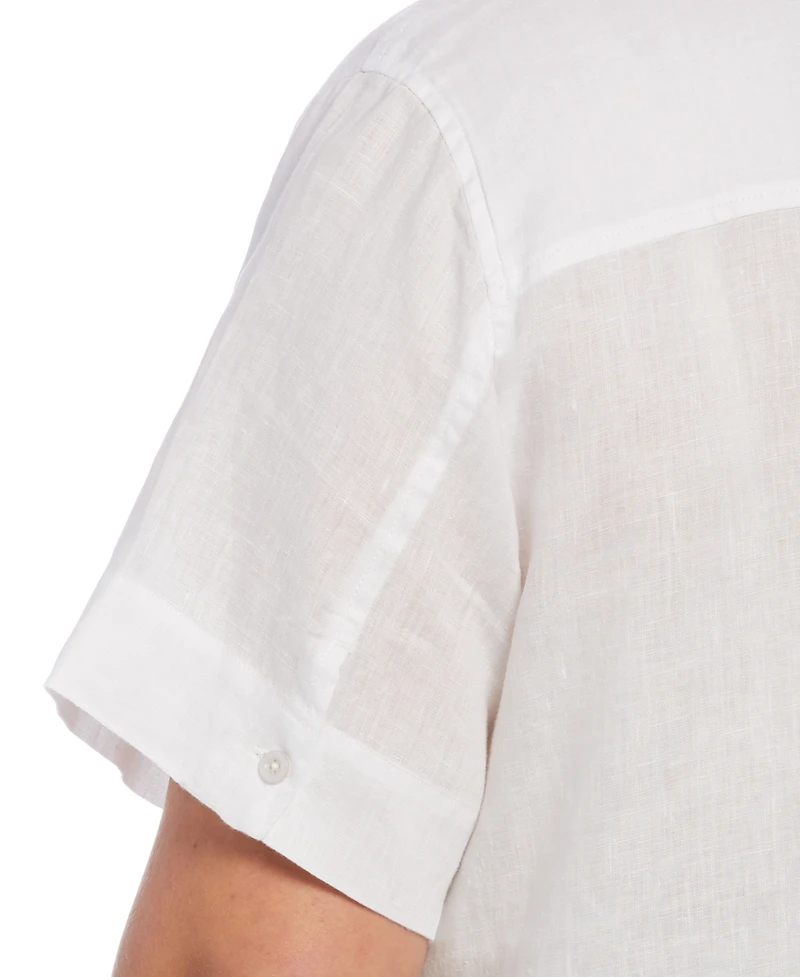 Rafaella Plus Size Split Neck Short Sleeve Linen Top