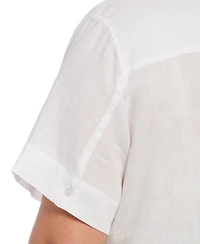Rafaella Plus Size Split Neck Short Sleeve Linen Top