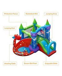 Kids Inflatable Bounce House Dragon Jumping Slide Bouncer Castle with 740W Blower
