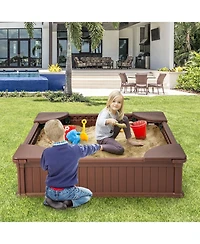 Sugift Kids Outdoor Sandbox with Oxford Cover and 4 Corner Seats