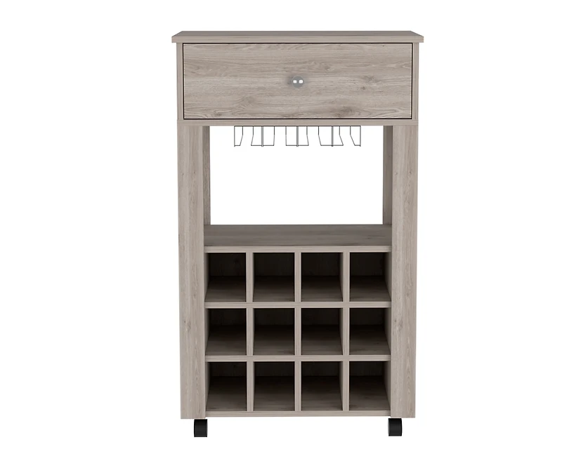 Fm Furniture Ace Bar Cart, Twelve Built-in Wine Rack, Casters, Drawer