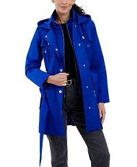 London Fog Women's Hooded Belted Zip-Front Raincoat