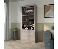 Fm Furniture New York Bar Cabinet, Five Bottle Cubbies, Three Open Shelves