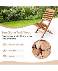 Teak Wood Patio Folding Dining Chair with Slatted Seat