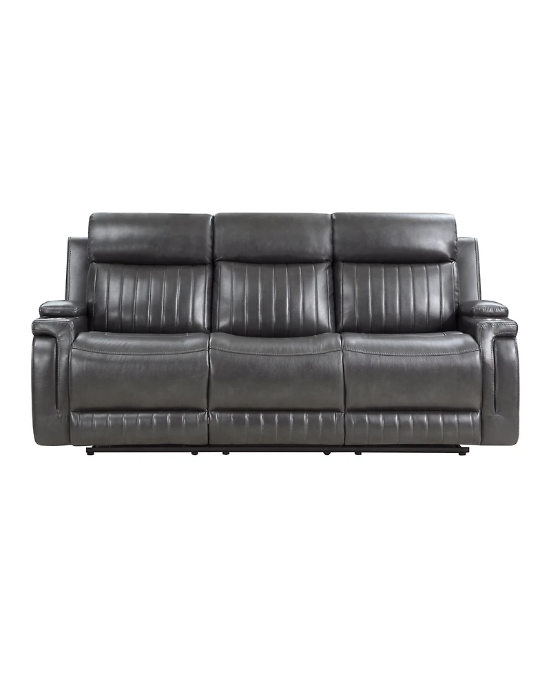 Homelegance White Label Wallstone 82" Double Reclining Sofa with Drop-Down Cup Holder