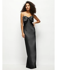 Alfred Sung Women's Strapless Satin Column Maxi Dress with Oversized Handcrafted Bow