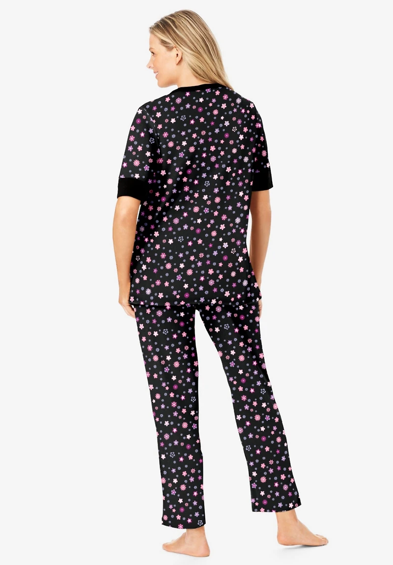 Dreams & Co. Women's Plus Printed Henley Pj Set