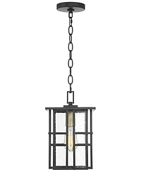 Arley Modern Outdoor Hanging Ceiling Light Fixture Black Geometric Frame 12 1/2" Seedy Glass for Exterior Barn Deck House Porch Yard Patio Outside Gar