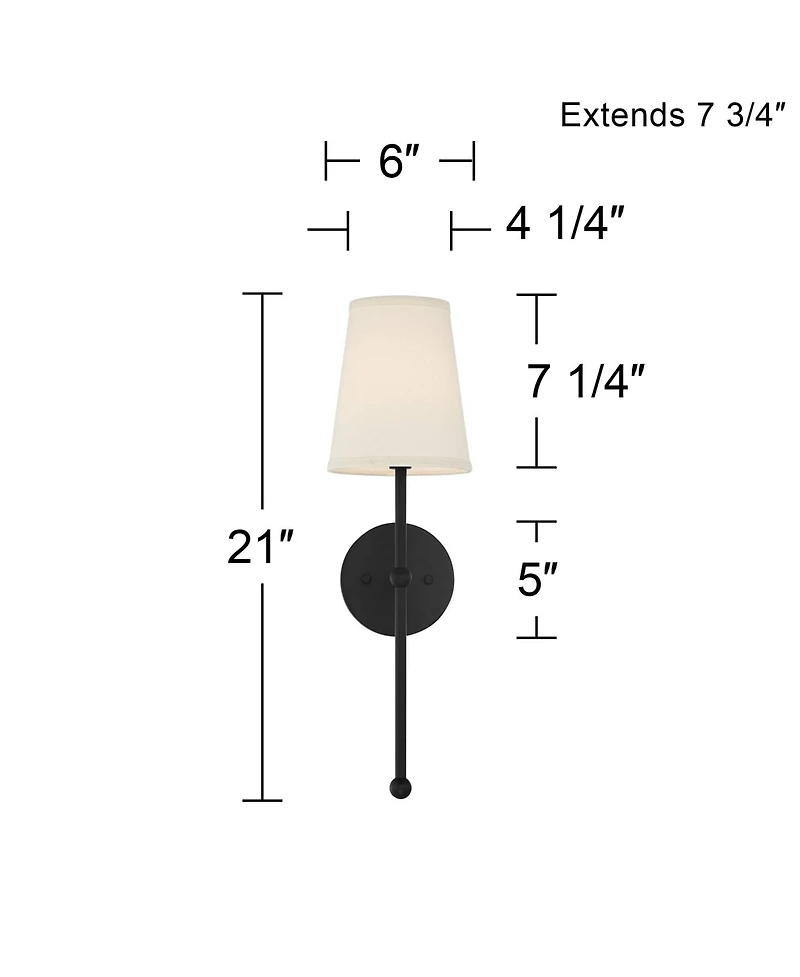 Possini Euro Design Elena Modern Wall Light Sconce Matte Black Metal Hardwire 6" Fixture Cream Linen Shade for Bedroom Reading Living Room House