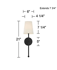 Possini Euro Design Elena Modern Wall Light Sconce Matte Black Metal Hardwire 6" Fixture Cream Linen Shade for Bedroom Reading Living Room House