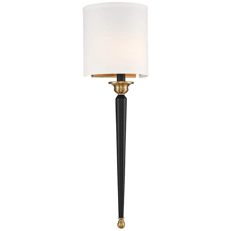 Arletta Modern Wall Sconce Lighting Black Brass Metal Hardwired 7 1/2" Wide Fixture Off-White Linen Shade for Bedroom Bedside Living Room Home Ha