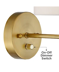 360 Lighting Amidon Modern Wall Lamp Warm Brass Metal Plug-in 8" Light Fixture White Fabric Drum Shade for Bedroom Reading Living Room House Home
