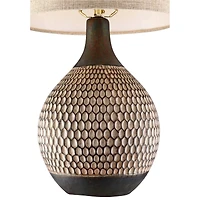 Emma Mid Century Modern Style Accent Table Lamp 21" High Brown Textured Wood Ceramic Oatmeal Fabric Drum Shade Decor for Living Room Bedroom House Bed