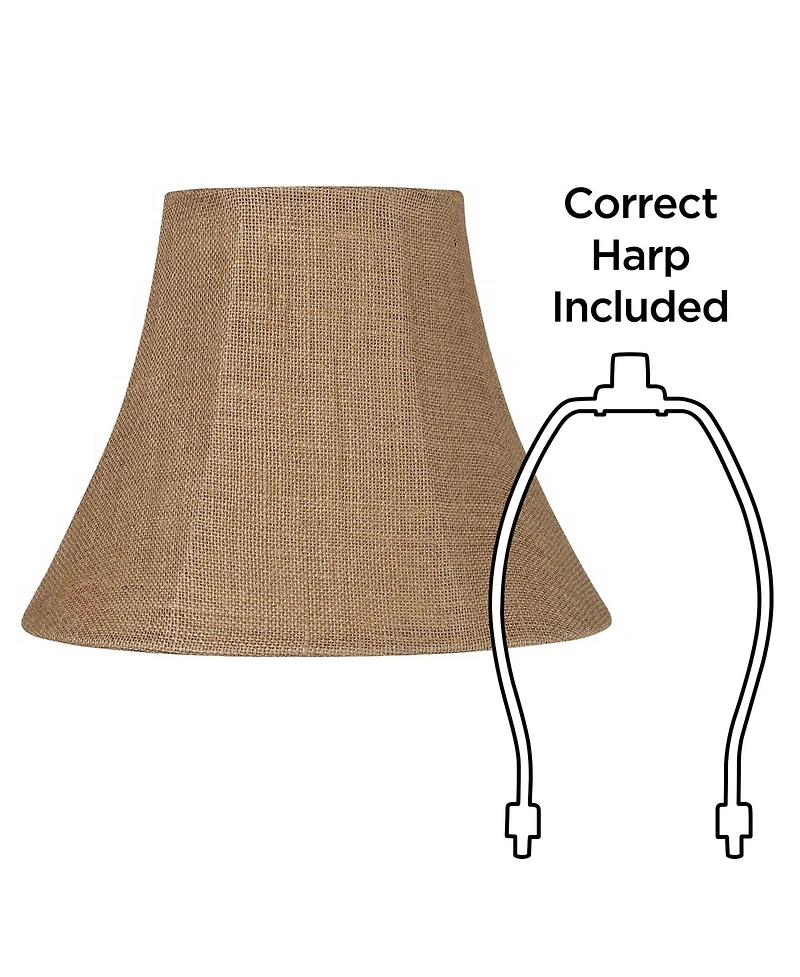 Springcrest Set of 2 Bell Lamp Shades Natural Medium 7" Top x 14" Bottom x 10.5" High Spider Replacement Harp and Finial Fitting
