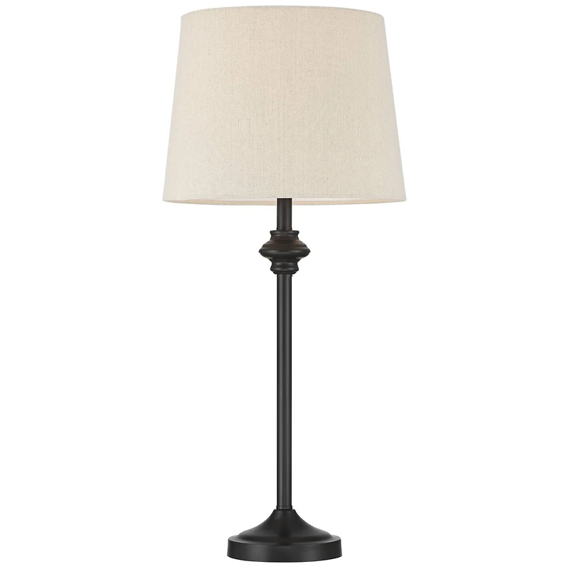 360 Lighting Lynn Modern Industrial Buffet Table Lamps 26" High Set of 2 Dark Bronze Metal Oatmeal Drum Shade for Bedroom Living Room Bedside Off