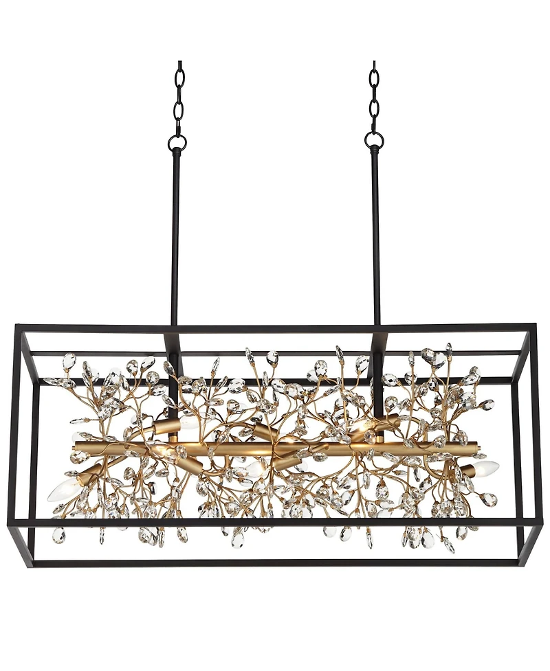Possini Euro Design Carrine Black Gold Linear Pendant Chandelier 38 1/2" Wide Modern Clear Crystal 8-Light Fixture for Dining Room Kitchen Island