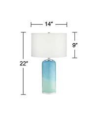 Nimbus Modern Accent Table Lamp 22" High with Led Nightlight Blue Art Glass Column White Drum Shade for Bedroom Living Room House Home Bedside Nightst