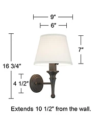 Regency Hill Braidy Farmhouse Rustic Wall Lamp Bronze Metal Plug-in 7" Light Fixture Ivory Empire Shade for Bedroom Bedside Reading Living Room H