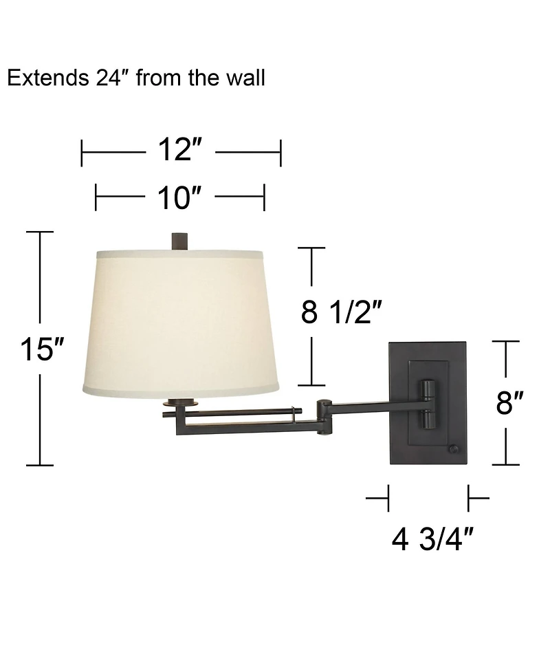 Easley Modern Swing Arm Adjustable Wall Lamp with Cord Matte Bronze Brown Plug-In Light Fixture Dimmable Fabric Drum Shade for Bedroom Bedside Living
