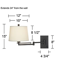 Easley Modern Swing Arm Adjustable Wall Lamp with Cord Matte Bronze Brown Plug-In Light Fixture Dimmable Fabric Drum Shade for Bedroom Bedside Living