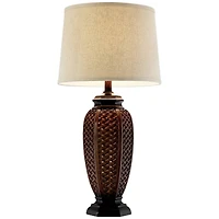 Regency Hill Tropical Table Lamp 29" Tall Woven Wicker Pattern Beige Linen Drum Shade for Living Room Family Bedroom Bedside Nightstand